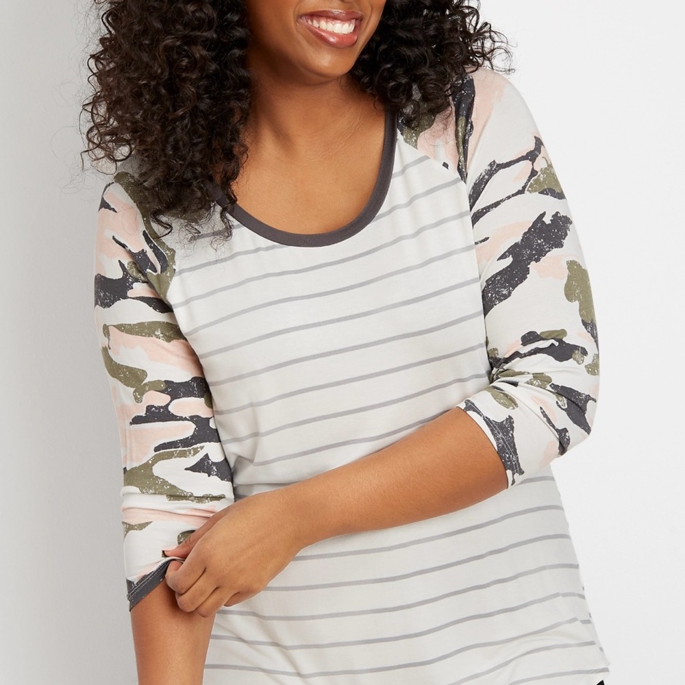 Maurices‎ Plus Size 24/7 Camo Strip Baseball Tee Size 3